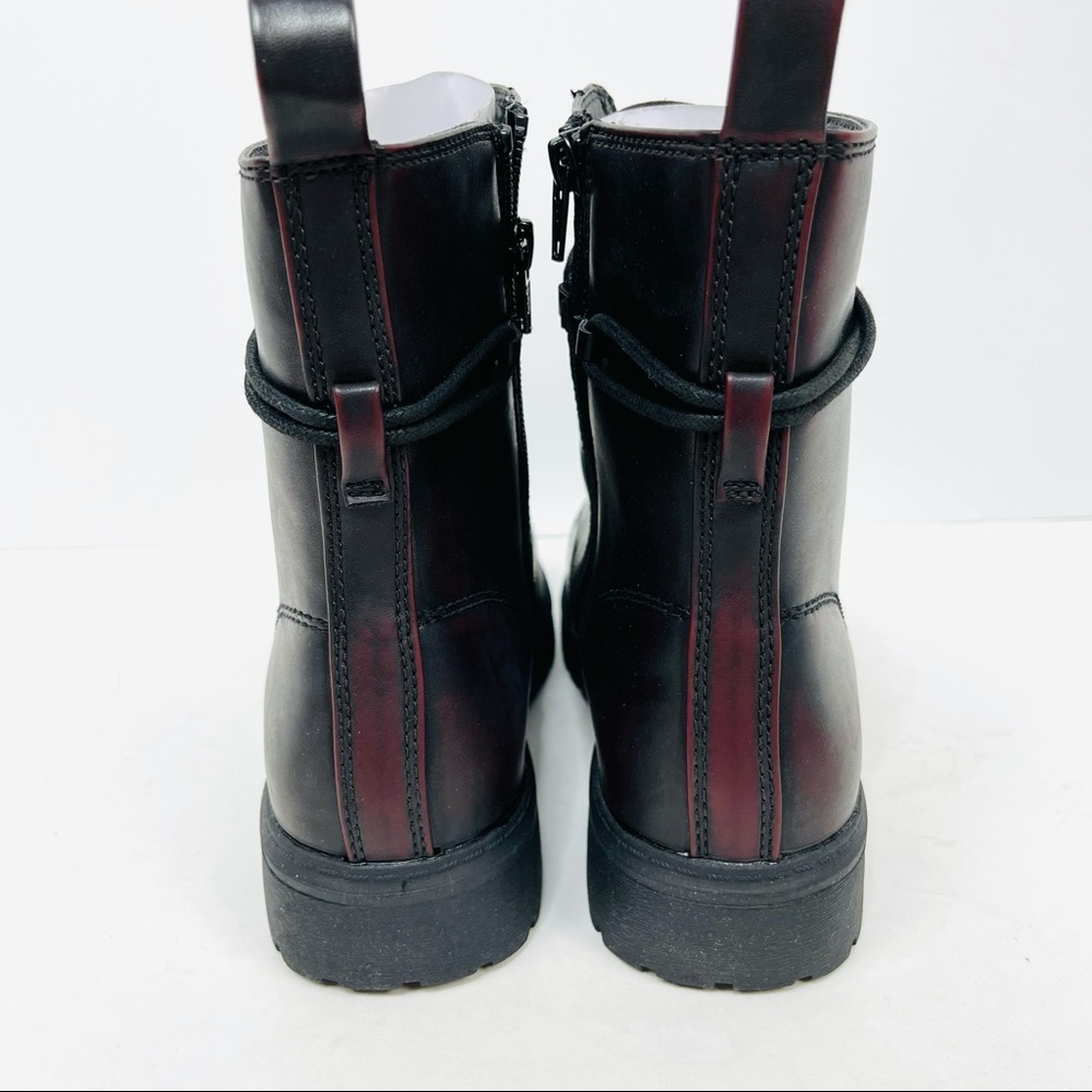 SO Women Burgundy Combat Boots Faux Leather Laced Up - Picture 9 of 10
